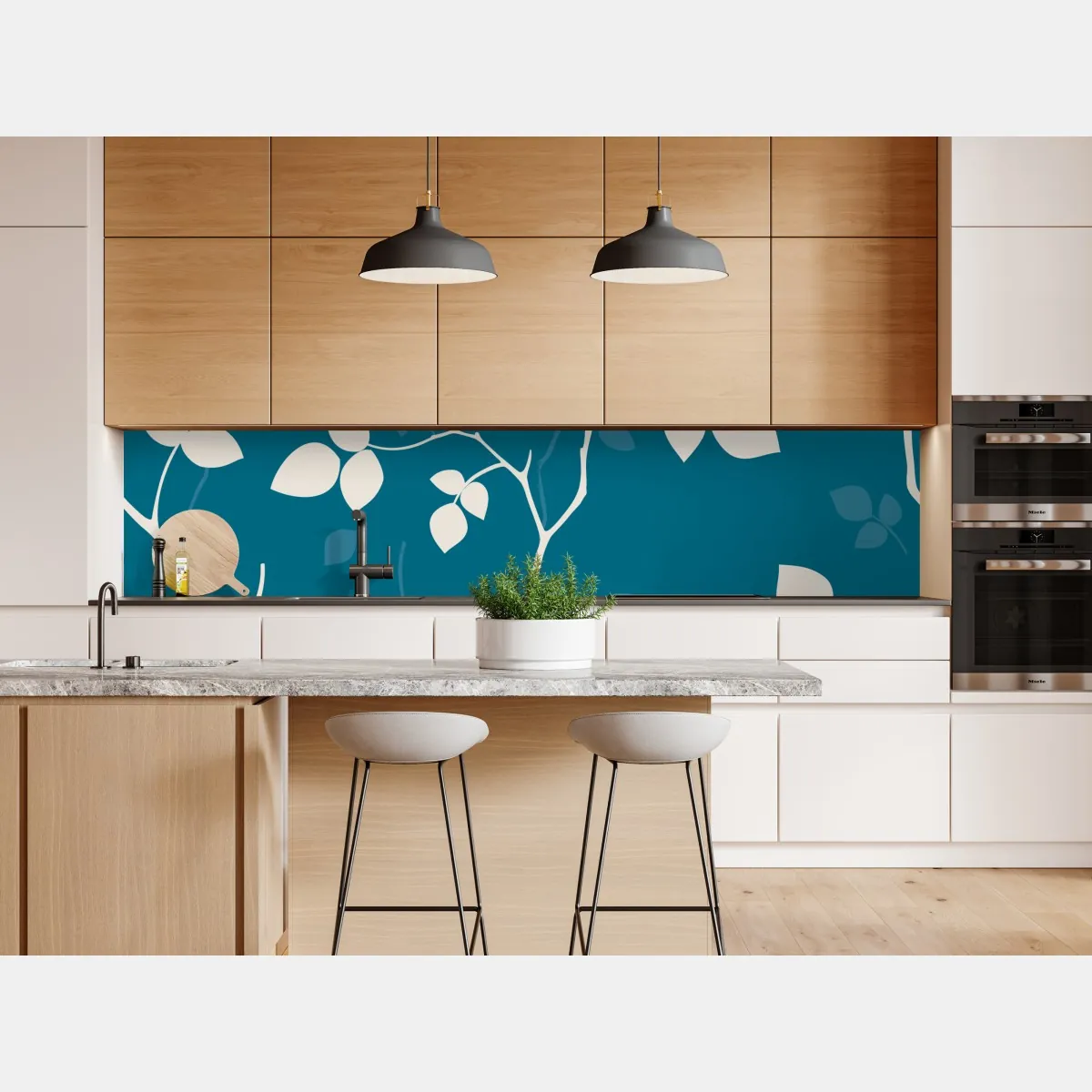 Naklejka repozycjonowalna turkusowy botaniczny wzór liści – Wallissimo® Naklejka repozycjonowalna turkusowy botaniczny wzór liści – Wallissimo®