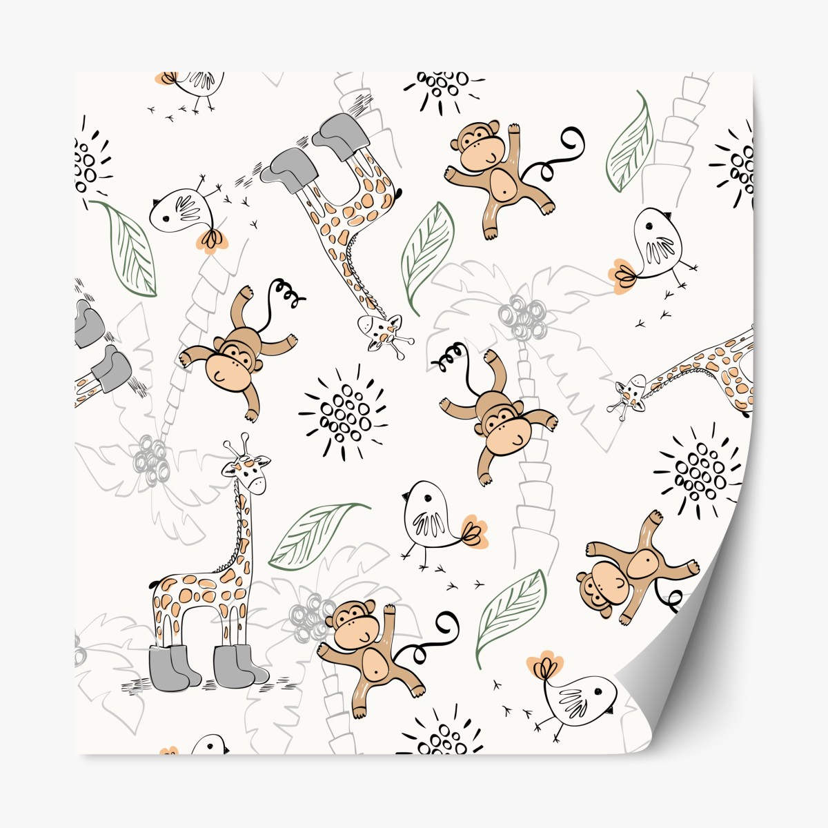 Repositionable sticker cute jungle animals nursery pattern