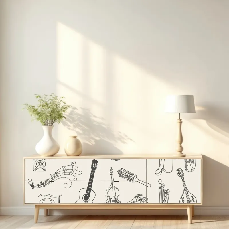 Naklejka repozycjonowalna ręcznie rysowane instrumenty muzyczne kolaż – Wallissimo® Naklejka repozycjonowalna ręcznie rysowane instrumenty muzyczne kolaż – Wallissimo®