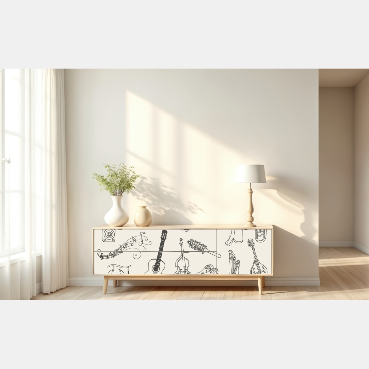 Naklejka repozycjonowalna ręcznie rysowane instrumenty muzyczne kolaż – Wallissimo® Naklejka repozycjonowalna ręcznie rysowane instrumenty muzyczne kolaż – Wallissimo®