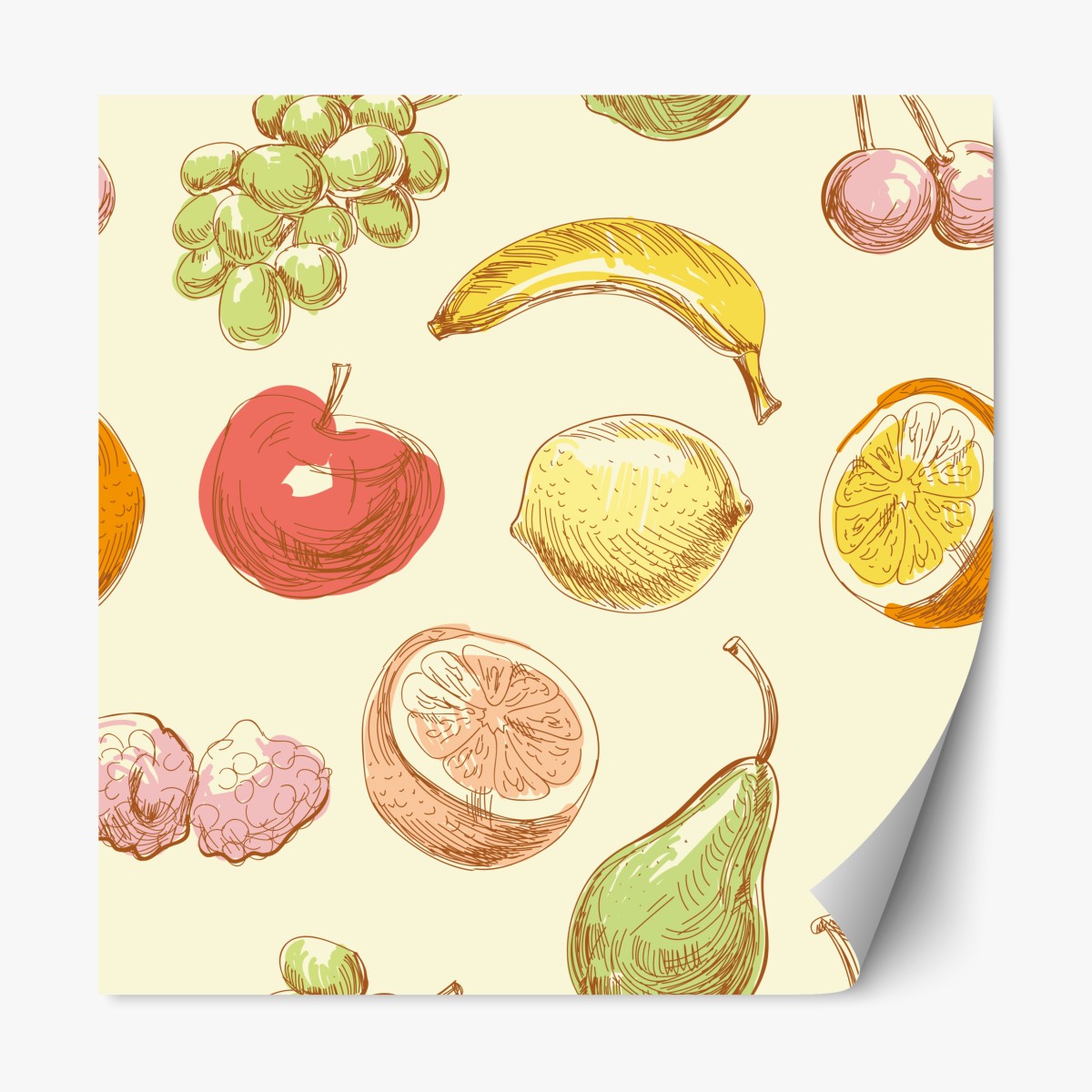 Repositionable sticker hand-drawn pastel fruit pattern