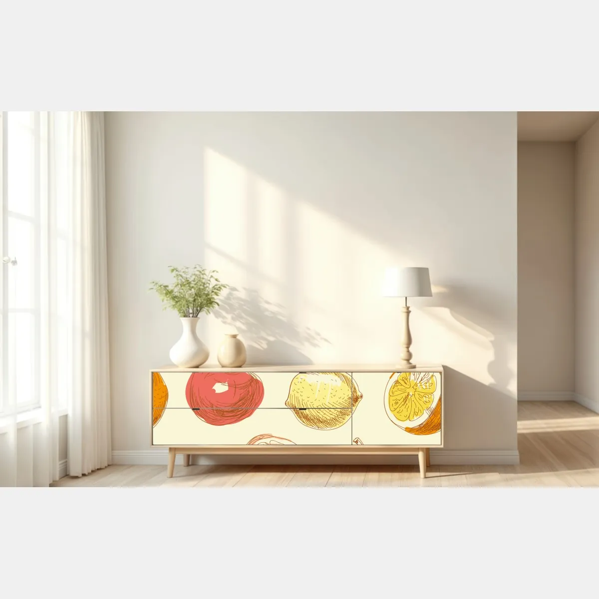 Naklejka repozycjonowalna ręcznie rysowany pastelowy wzór owoców – Wallissimo® Naklejka repozycjonowalna ręcznie rysowany pastelowy wzór owoców – Wallissimo®