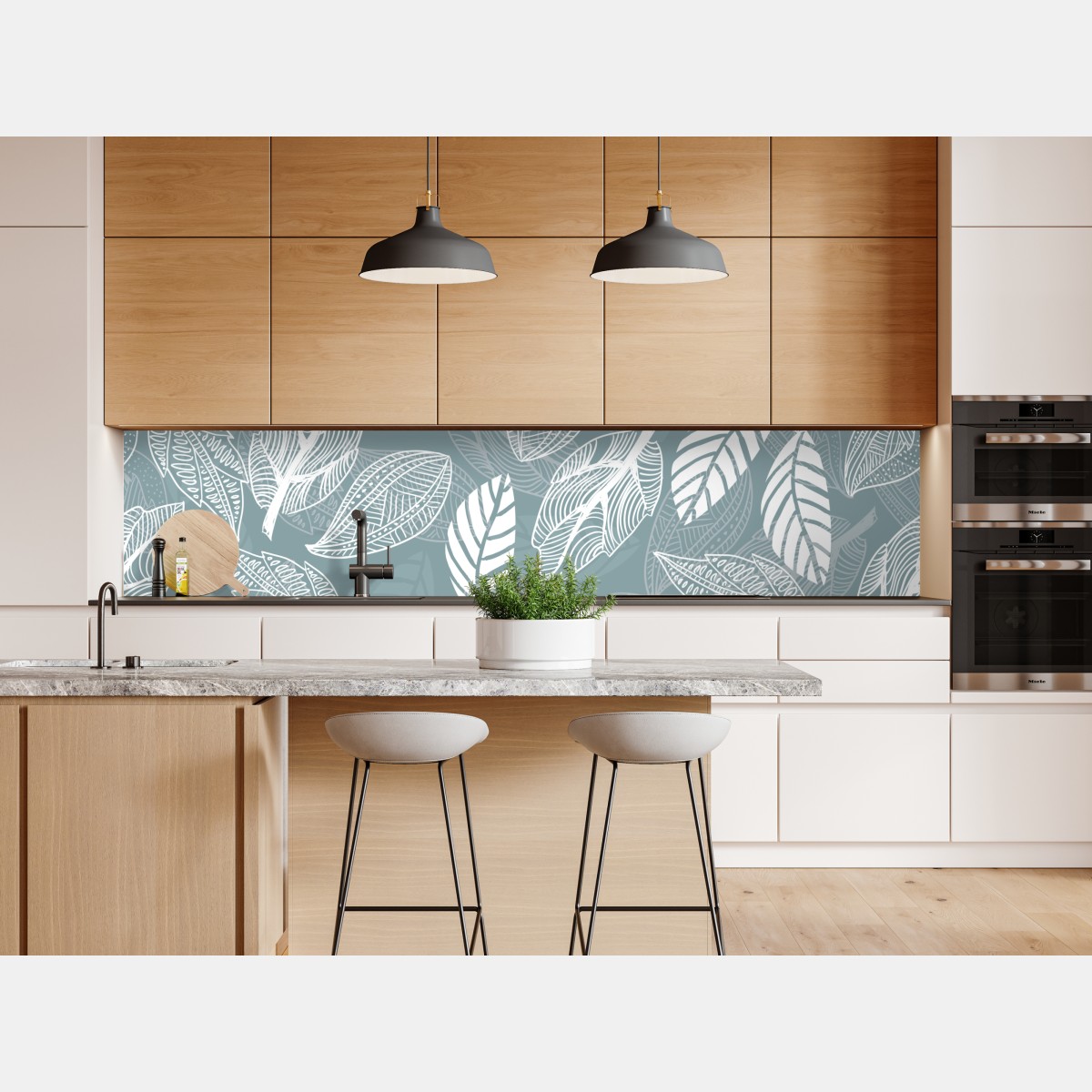 Naklejka repozycjonowalna ręcznie rysowany wzór liści na miętowym tle – Wallissimo® Naklejka repozycjonowalna ręcznie rysowany wzór liści na miętowym tle – Wallissimo®