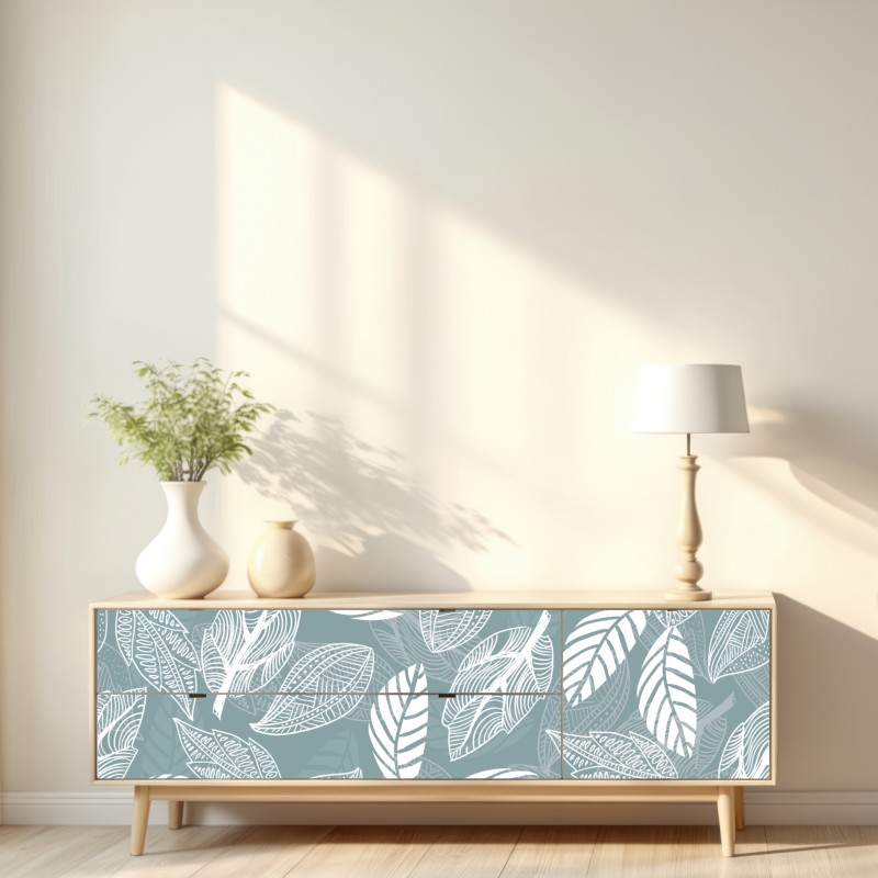 Naklejka repozycjonowalna ręcznie rysowany wzór liści na miętowym tle – Wallissimo® Naklejka repozycjonowalna ręcznie rysowany wzór liści na miętowym tle – Wallissimo®