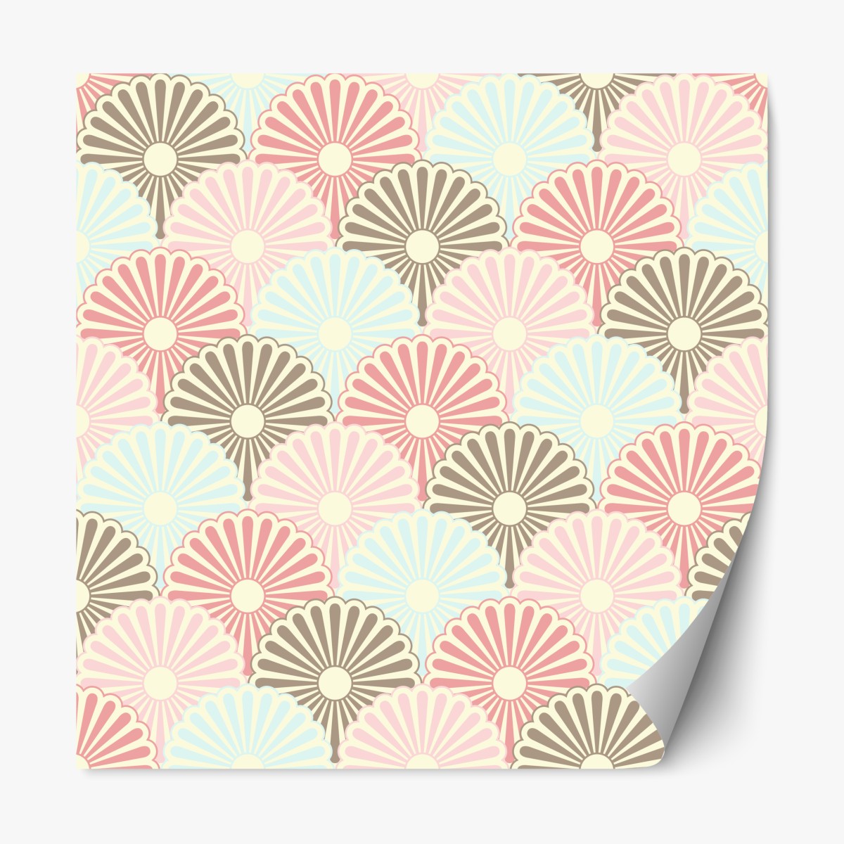 Repositionable sticker pastel scallop fan pattern