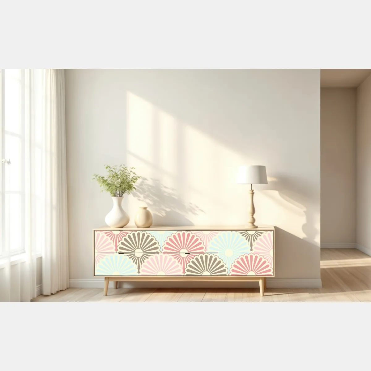 Naklejka repozycjonowalna pastelowy wzór muszelkowy – Wallissimo® Naklejka repozycjonowalna pastelowy wzór muszelkowy – Wallissimo®