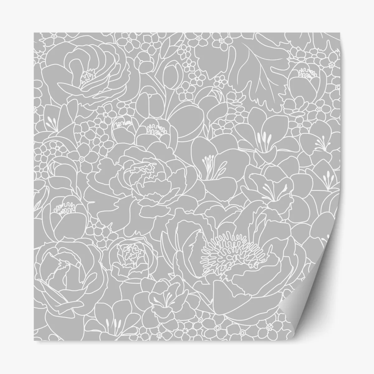 Naklejka repozycjonowalna subtelny szary wzór kwiatowy w konturze – Wallissimo® Naklejka repozycjonowalna subtelny szary wzór kwiatowy w konturze – Wallissimo®