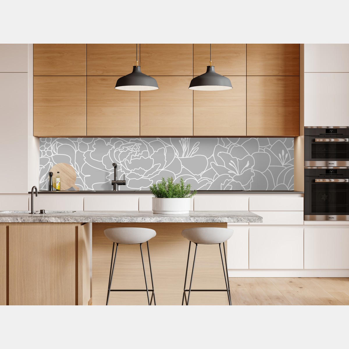 Naklejka repozycjonowalna subtelny szary wzór kwiatowy w konturze – Wallissimo® Naklejka repozycjonowalna subtelny szary wzór kwiatowy w konturze – Wallissimo®