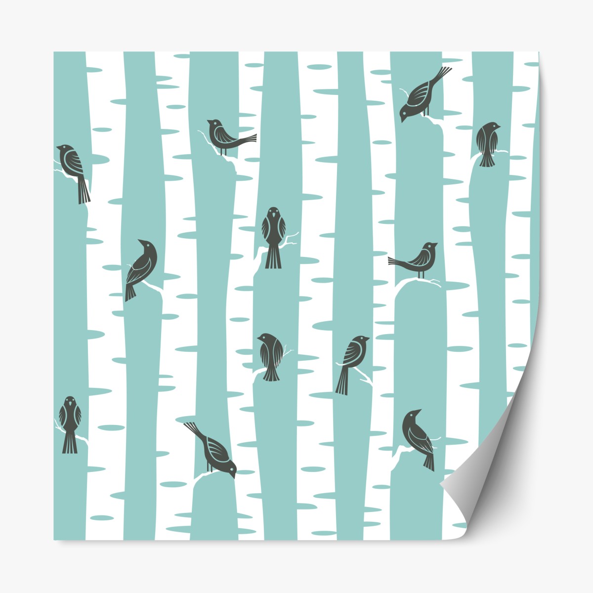Repositionable sticker turquoise birch forest with birds