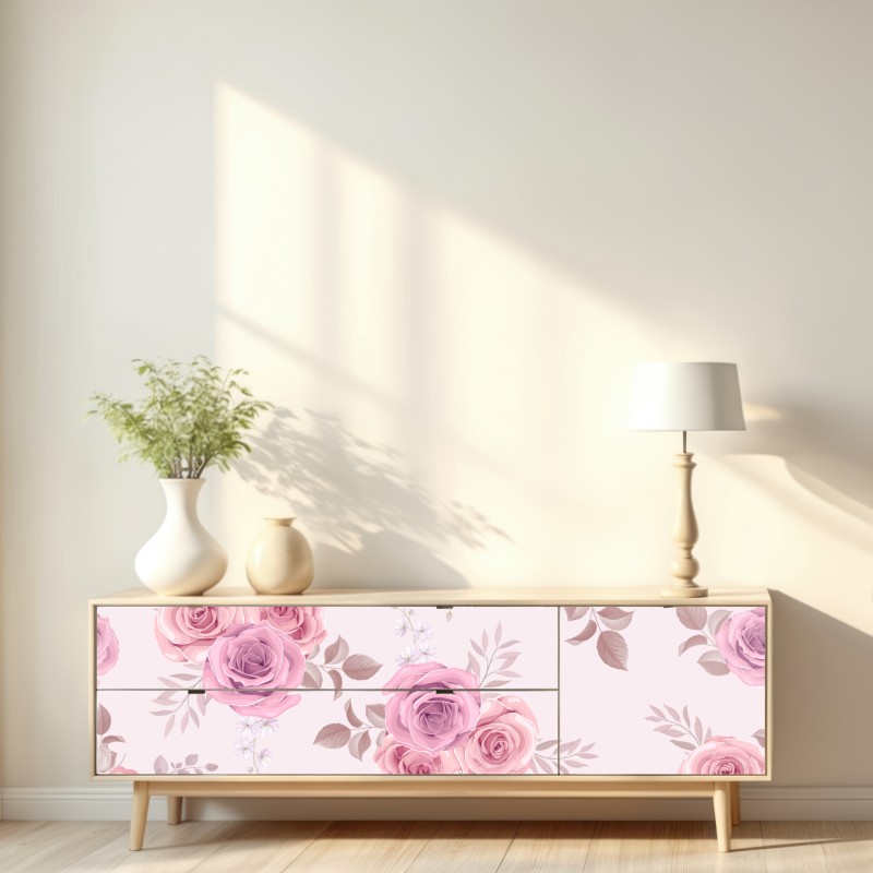 Naklejka repozycjonowalna delikatny różowy wzór z różami – Wallissimo® Naklejka repozycjonowalna delikatny różowy wzór z różami – Wallissimo®