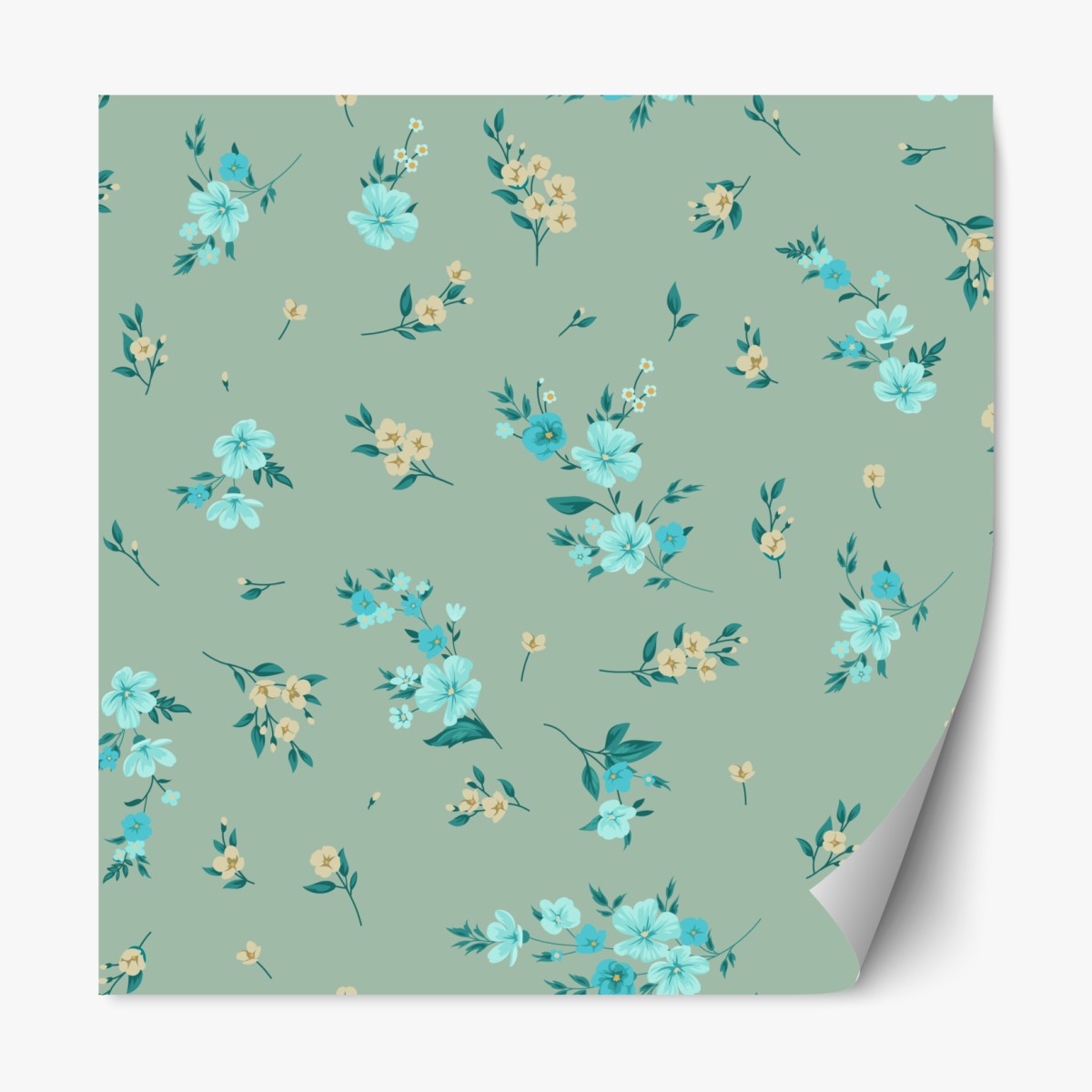 Repositionable sticker turquoise floral pattern on sage background