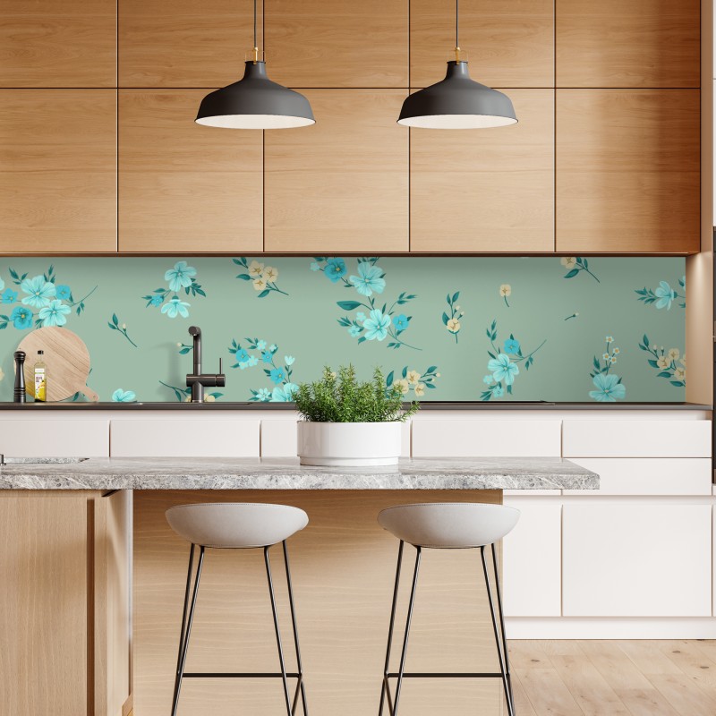Naklejka repozycjonowalna pastelowy turkusowy wzór kwiatowy na miętowym tle – Wallissimo® Naklejka repozycjonowalna pastelowy turkusowy wzór kwiatowy na miętowym tle – Wallissimo®