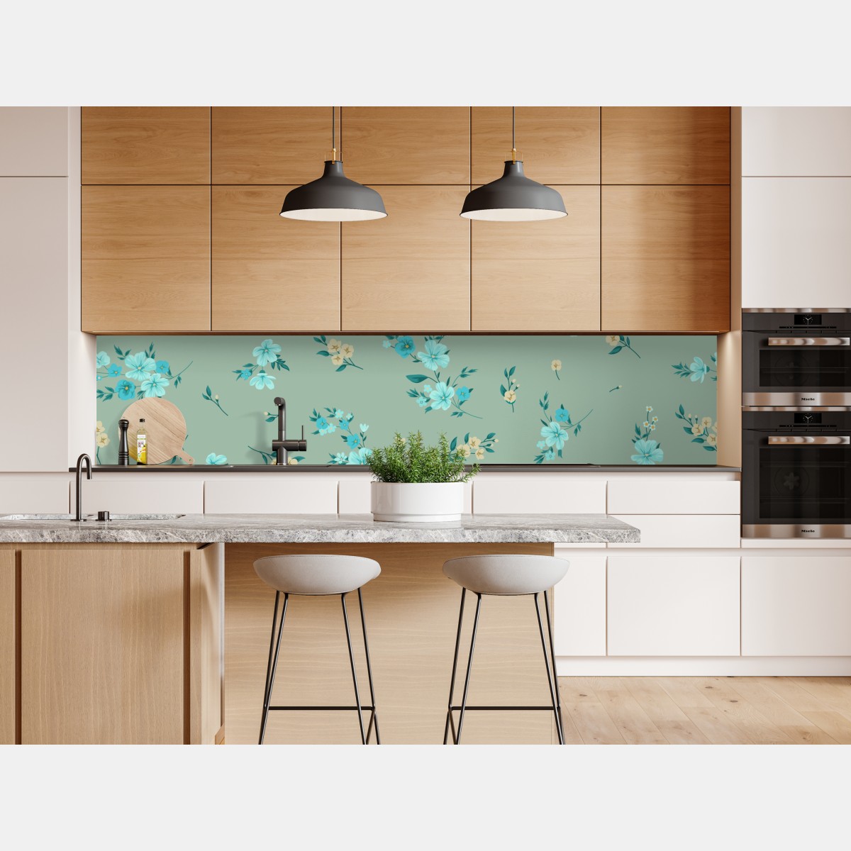 Naklejka repozycjonowalna pastelowy turkusowy wzór kwiatowy na miętowym tle – Wallissimo® Naklejka repozycjonowalna pastelowy turkusowy wzór kwiatowy na miętowym tle – Wallissimo®