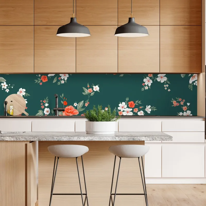 Naklejka repozycjonowalna vintage koralowy wzór kwiatowy na ciemnozielonym tle – Wallissimo® Naklejka repozycjonowalna vintage koralowy wzór kwiatowy na ciemnozielonym tle – Wallissimo®