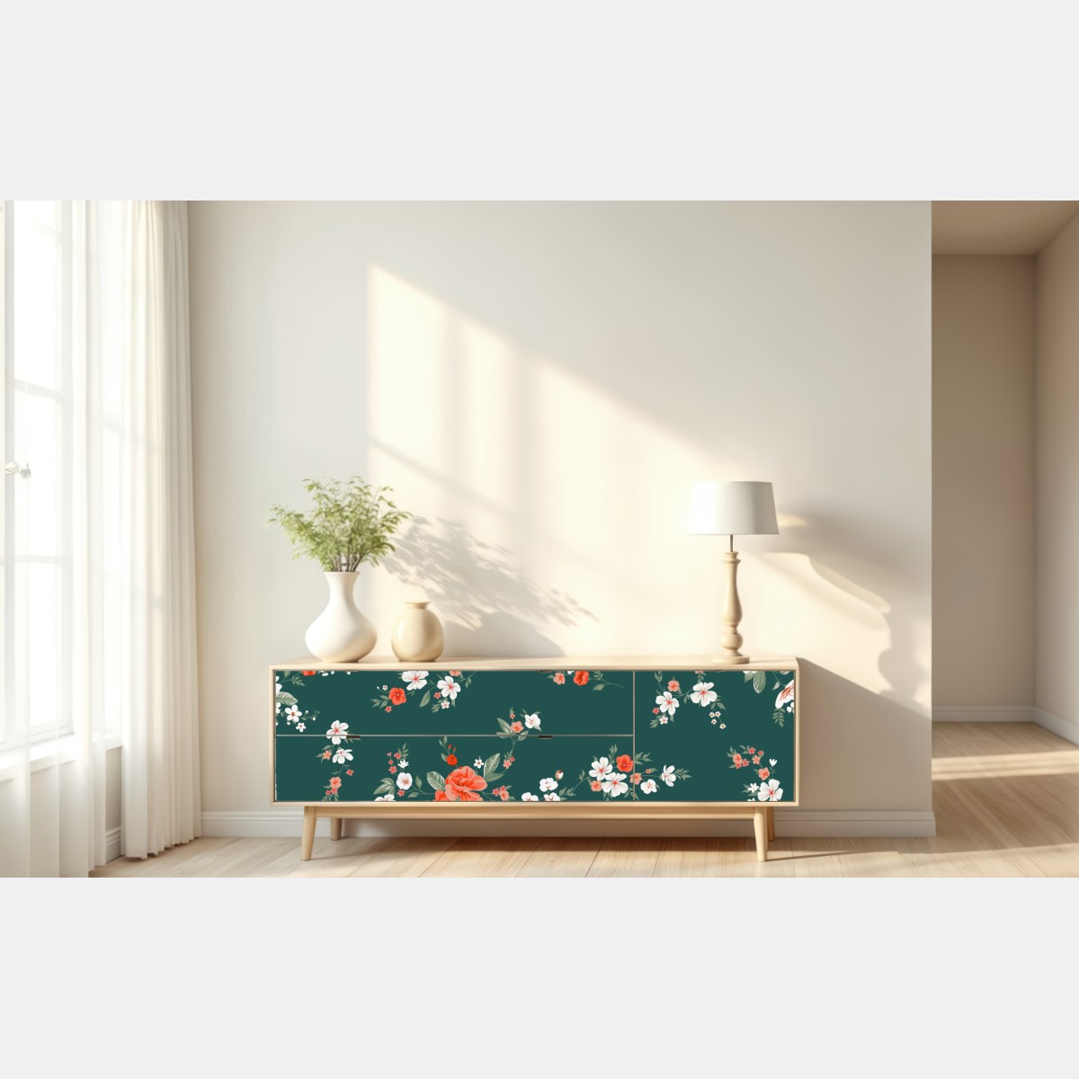 Naklejka repozycjonowalna vintage koralowy wzór kwiatowy na ciemnozielonym tle – Wallissimo® Naklejka repozycjonowalna vintage koralowy wzór kwiatowy na ciemnozielonym tle – Wallissimo®