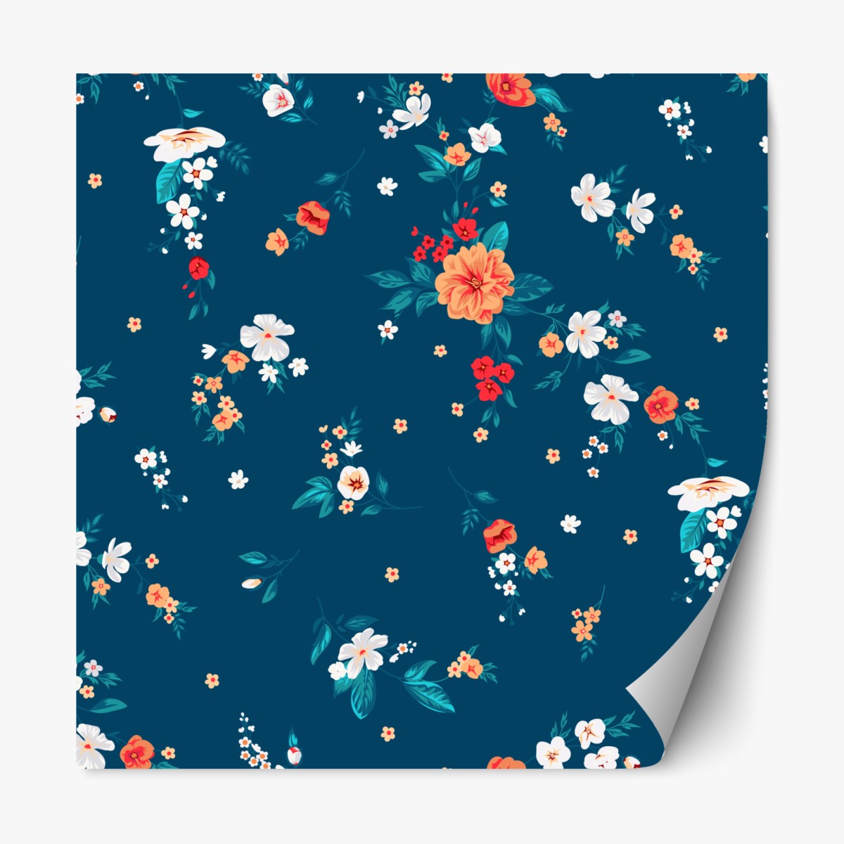 Repositionable sticker delicate scattered floral pattern on deep teal