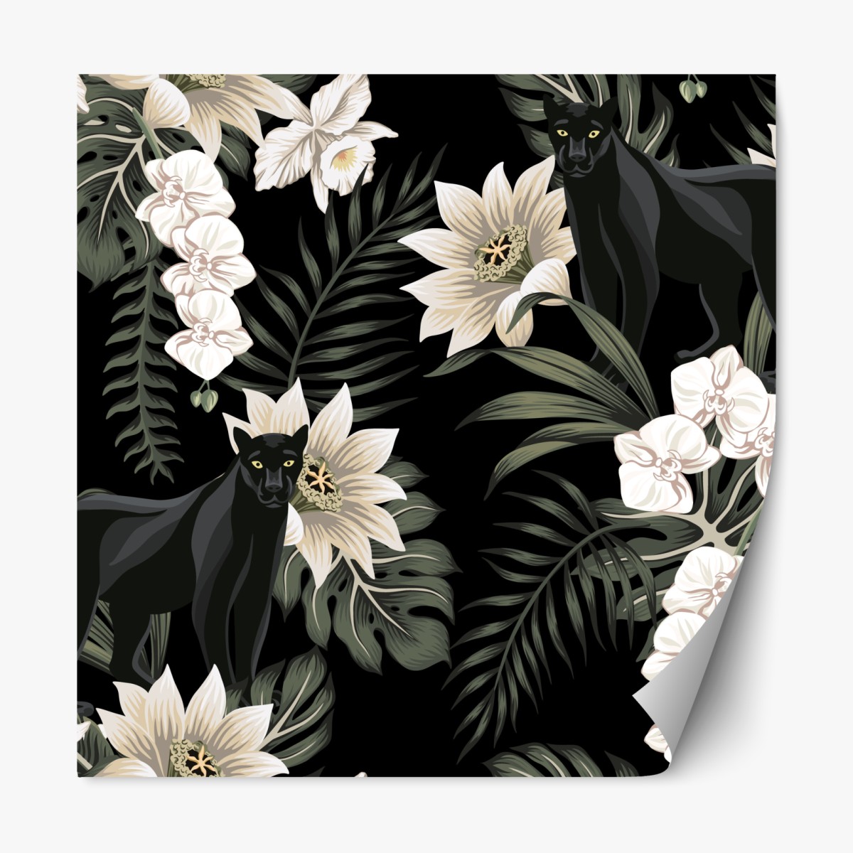 Repositionable sticker nocturnal panther botanical print