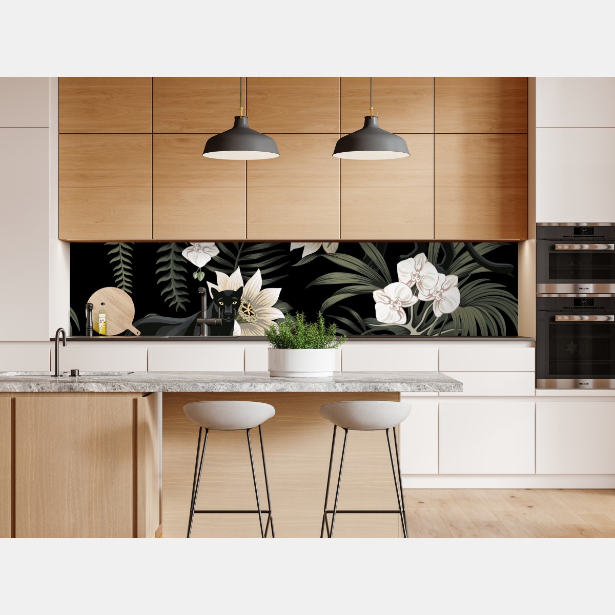 Naklejka repozycjonowalna botaniczny wzór z czarną panterą – Wallissimo® Naklejka repozycjonowalna botaniczny wzór z czarną panterą – Wallissimo®