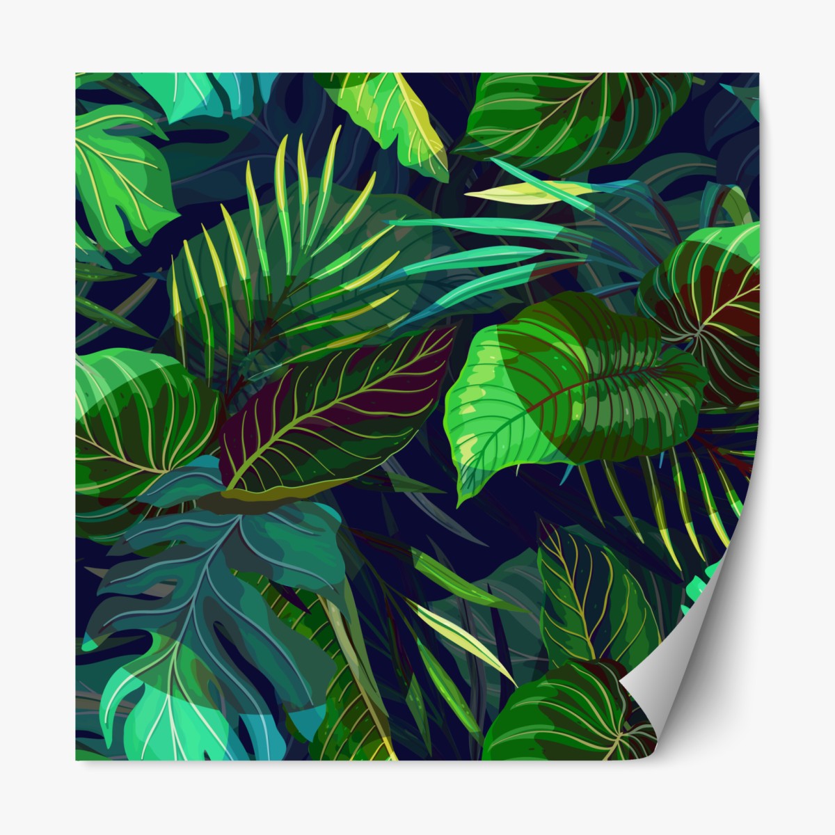 Repositionable sticker tropical green foliage pattern