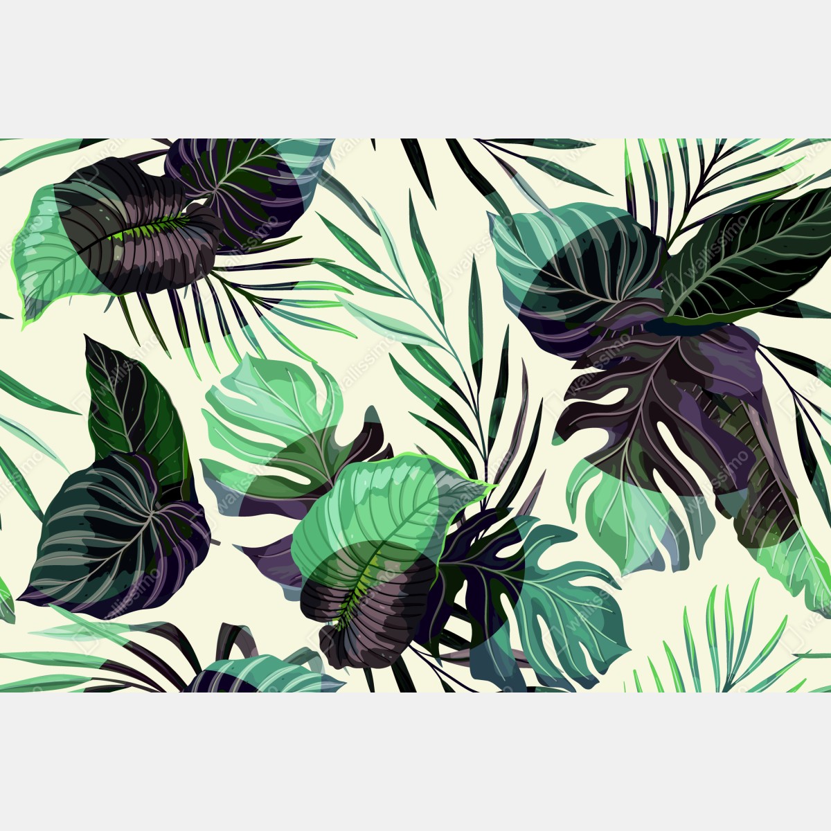 Naklejka repozycjonowalna tropikalny wzór liści w zielonych tonach – Wallissimo® Naklejka repozycjonowalna tropikalny wzór liści w zielonych tonach – Wallissimo®