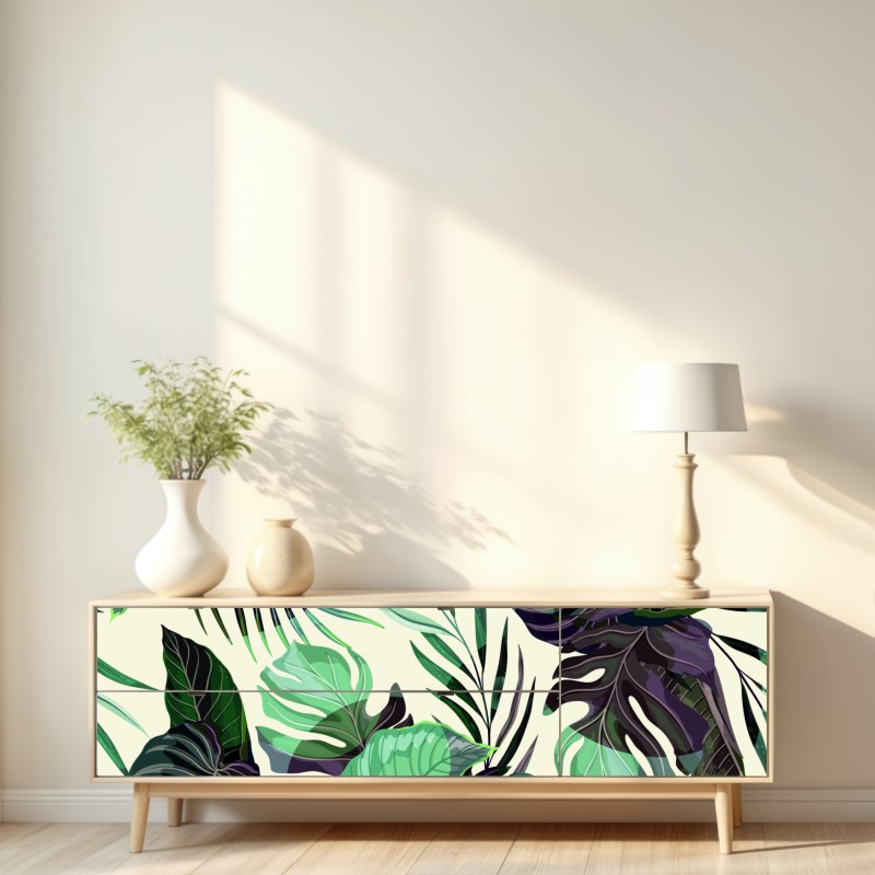 Naklejka repozycjonowalna tropikalny wzór liści w zielonych tonach – Wallissimo® Naklejka repozycjonowalna tropikalny wzór liści w zielonych tonach – Wallissimo®