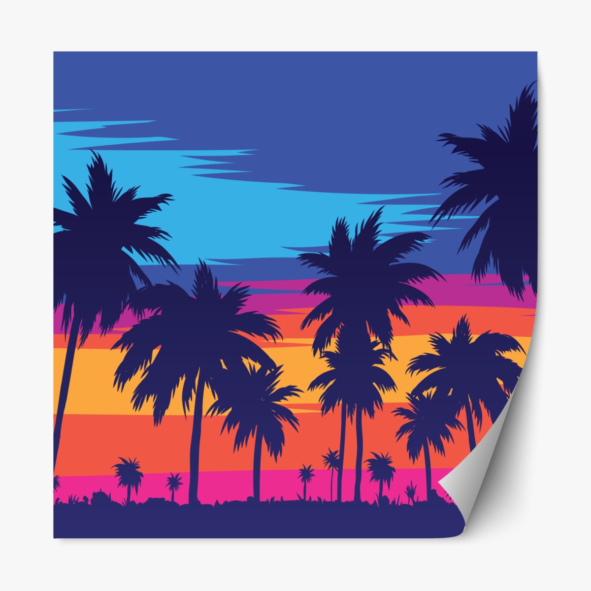 Repositionable sticker vibrant tropical sunset palms