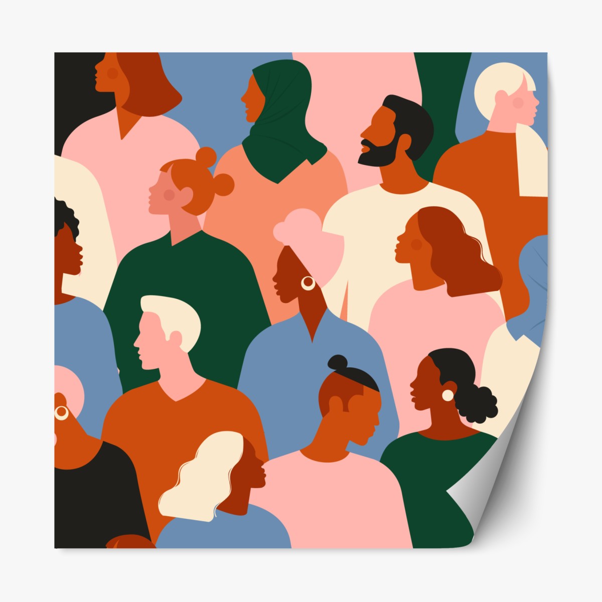 Repositionable sticker diverse community portrait pattern