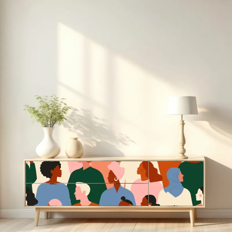 Naklejka repozycjonowalna wzór portretów zróżnicowanej społeczności – Wallissimo® Naklejka repozycjonowalna wzór portretów zróżnicowanej społeczności – Wallissimo®