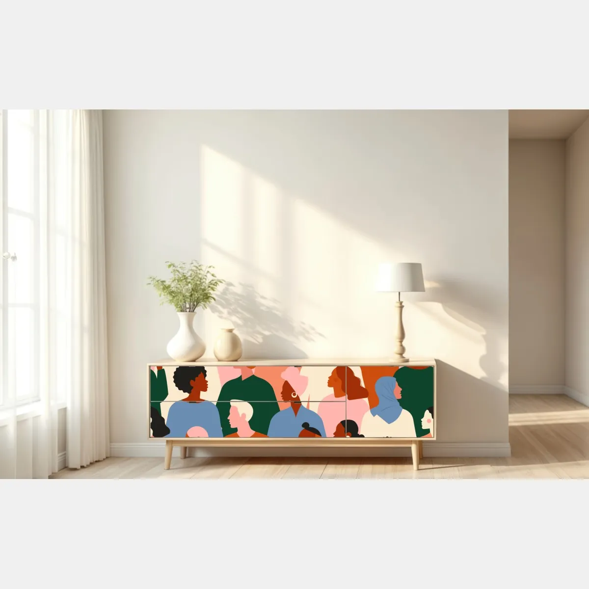 Naklejka repozycjonowalna wzór portretów zróżnicowanej społeczności – Wallissimo® Naklejka repozycjonowalna wzór portretów zróżnicowanej społeczności – Wallissimo®