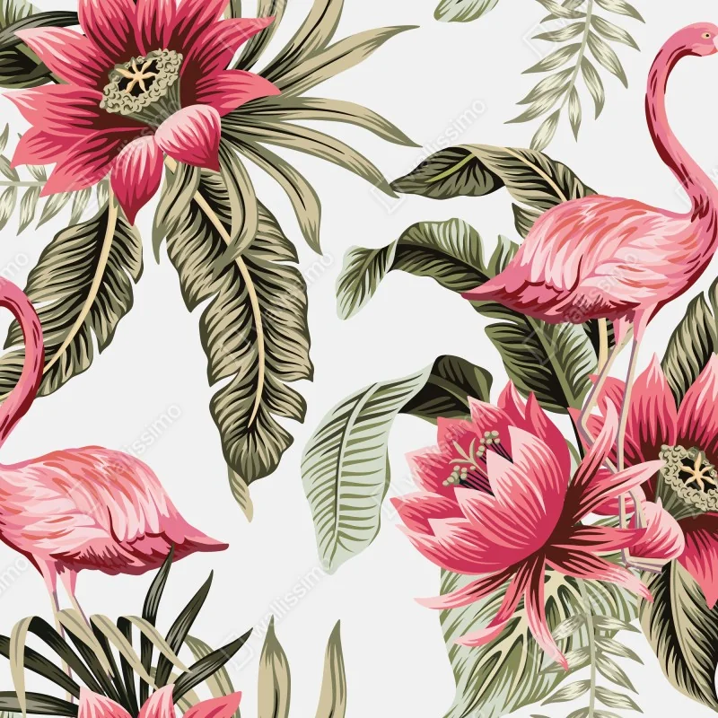 Naklejka repozycjonowalna tropikalne różowe flamingi i kwiaty – Wallissimo® Naklejka repozycjonowalna tropikalne różowe flamingi i kwiaty – Wallissimo®