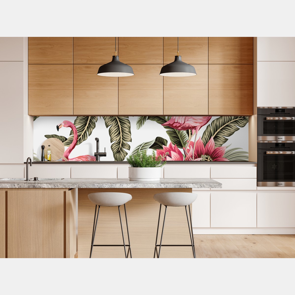 Naklejka repozycjonowalna tropikalne różowe flamingi i kwiaty – Wallissimo® Naklejka repozycjonowalna tropikalne różowe flamingi i kwiaty – Wallissimo®