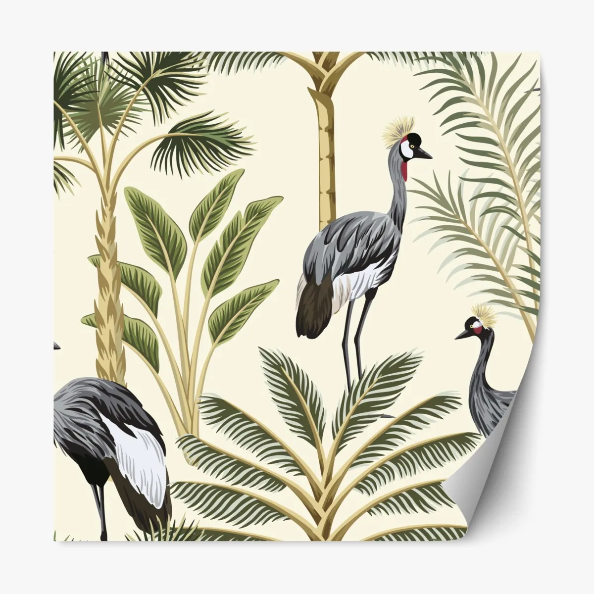 Naklejka repozycjonowalna tropikalne żurawie i palmy – Wallissimo® Naklejka repozycjonowalna tropikalne żurawie i palmy – Wallissimo®