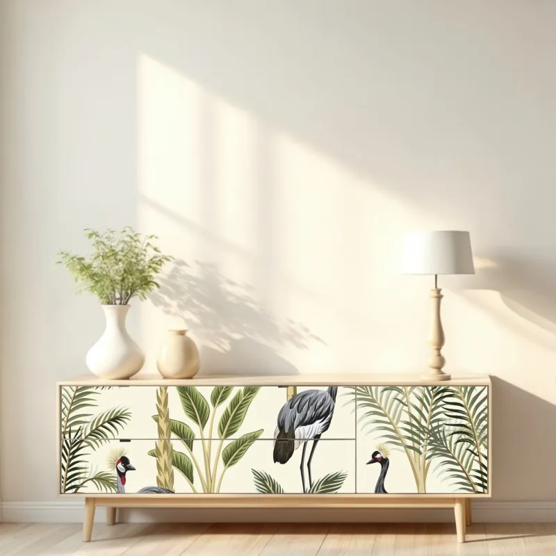 Naklejka repozycjonowalna orientalny wzór z drzewami i liśćmi – Wallissimo®