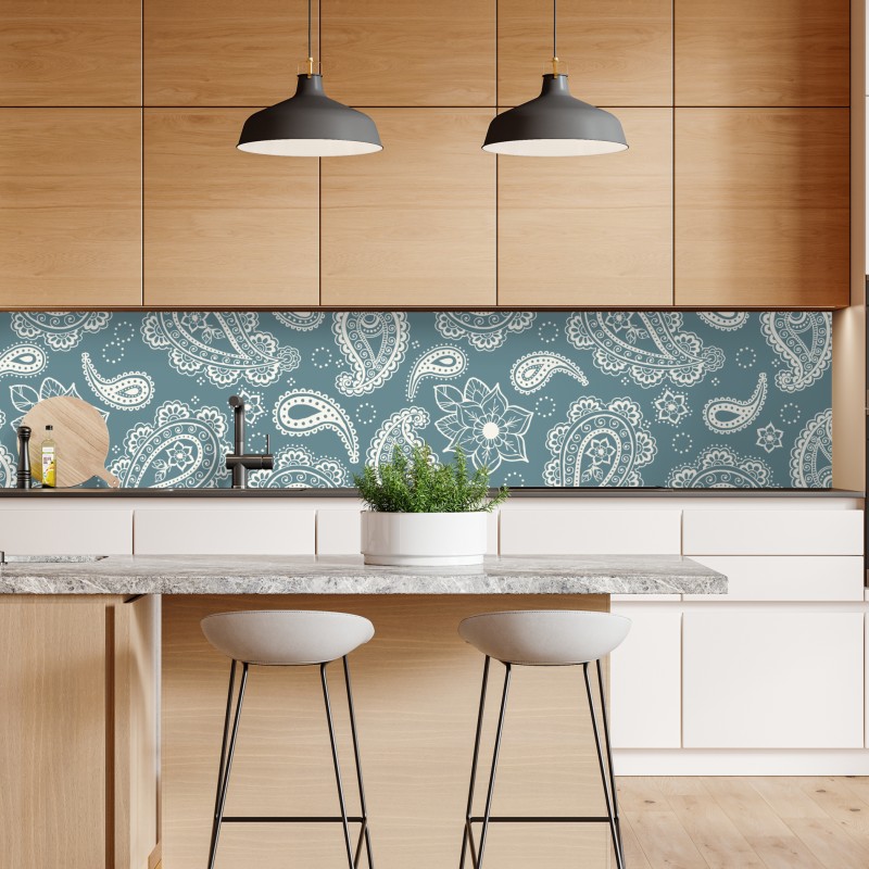 Naklejka repozycjonowalna morski wzór paisley z kwiatowymi motywami – Wallissimo® Naklejka repozycjonowalna morski wzór paisley z kwiatowymi motywami – Wallissimo®