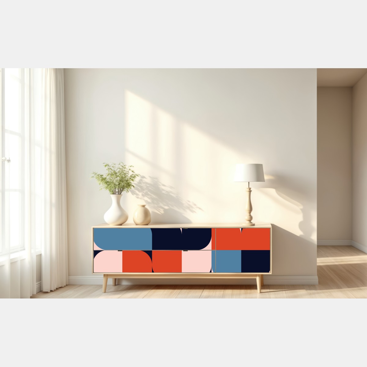 Naklejka repozycjonowalna odważny geometryczny wzór retro – Wallissimo® Naklejka repozycjonowalna odważny geometryczny wzór retro – Wallissimo®