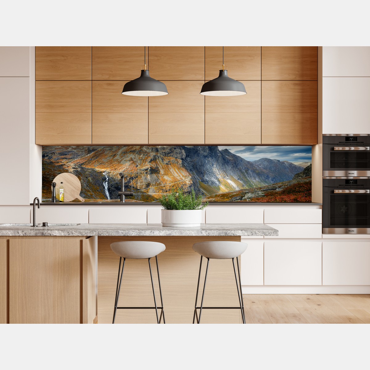 Naklejka repozycjonowalna jesienny krajobraz górski z wodospadem i wijącą się drogą – Wallissimo® Naklejka repozycjonowalna jesienny krajobraz górski z wodospadem i wijącą się drogą – Wallissimo®