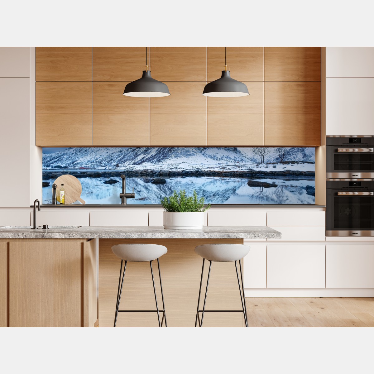 Naklejka repozycjonowalna śnieżny szczyt odbity w wodzie, Norwegia – Wallissimo® Naklejka repozycjonowalna śnieżny szczyt odbity w wodzie, Norwegia – Wallissimo®