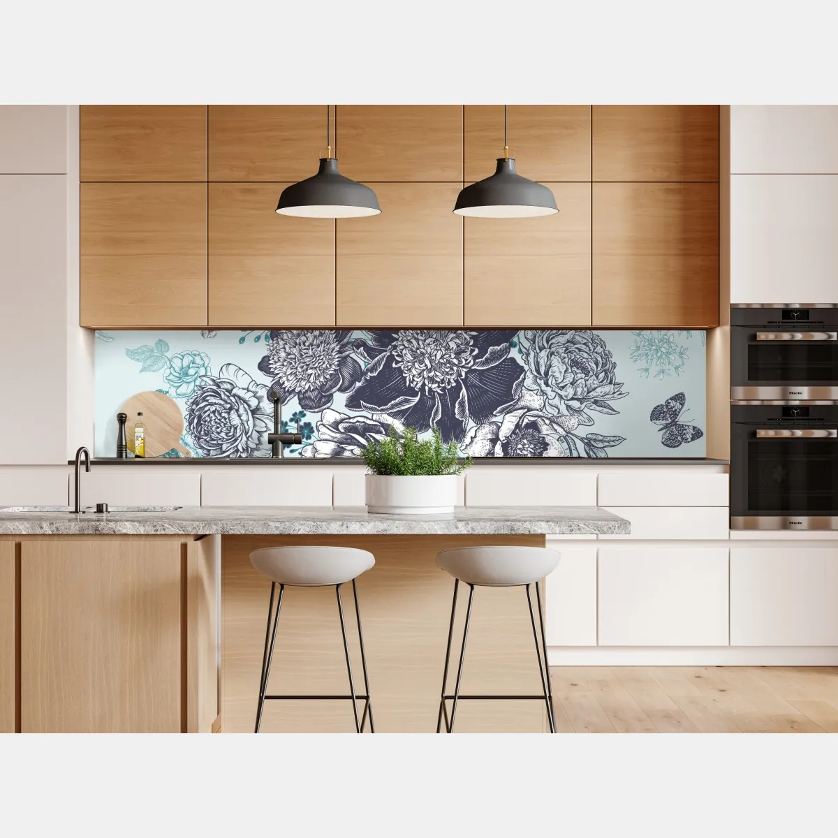 Naklejka repozycjonowalna kwiatowy wzór peonii w odcieniach turkusu i granatu – Wallissimo® Naklejka repozycjonowalna kwiatowy wzór peonii w odcieniach turkusu i granatu – Wallissimo®