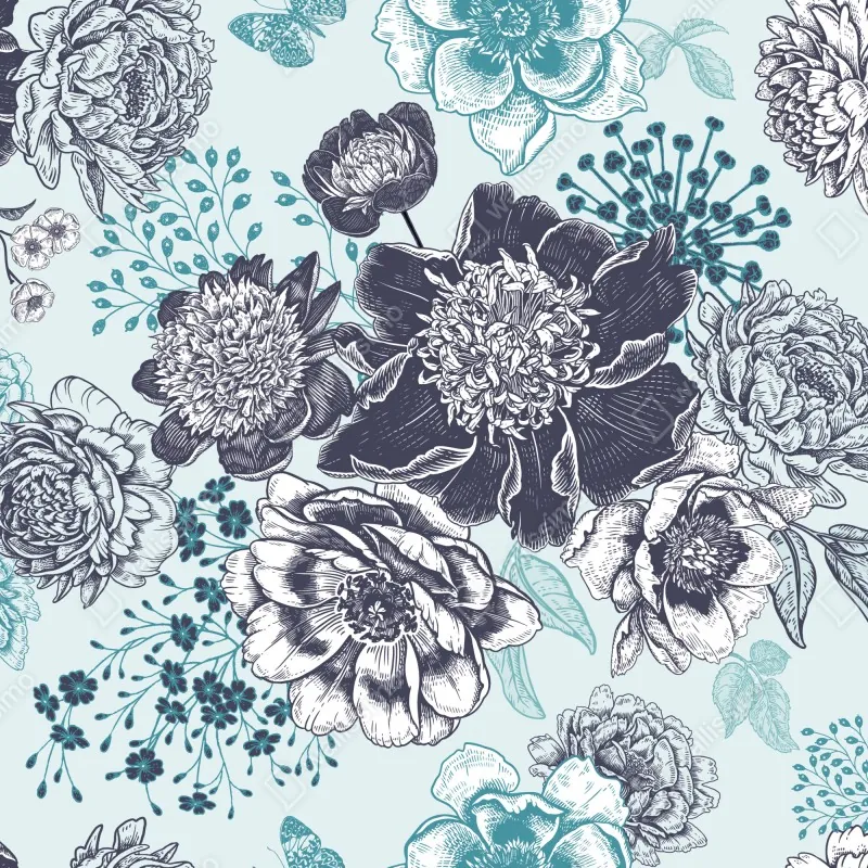 Naklejka repozycjonowalna kwiatowy wzór peonii w odcieniach turkusu i granatu – Wallissimo® Naklejka repozycjonowalna kwiatowy wzór peonii w odcieniach turkusu i granatu – Wallissimo®