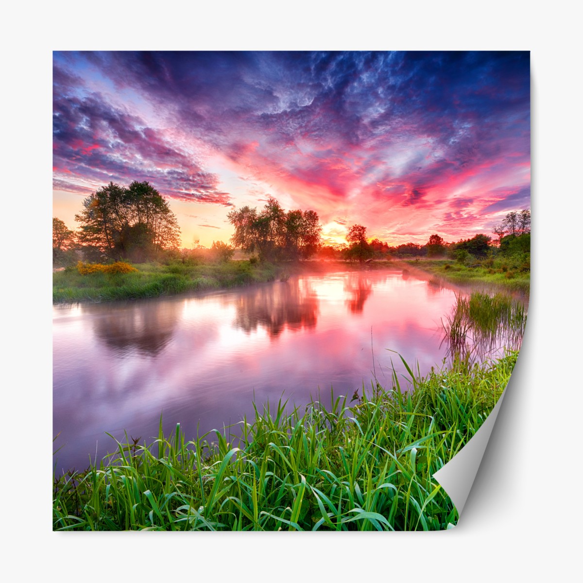 Repositionable sticker serene summer sunrise over river banks