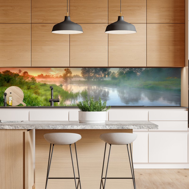 Naklejka repozycjonowalna mgła o świcie nad brzegiem rzeki – Wallissimo® Naklejka repozycjonowalna mgła o świcie nad brzegiem rzeki – Wallissimo®