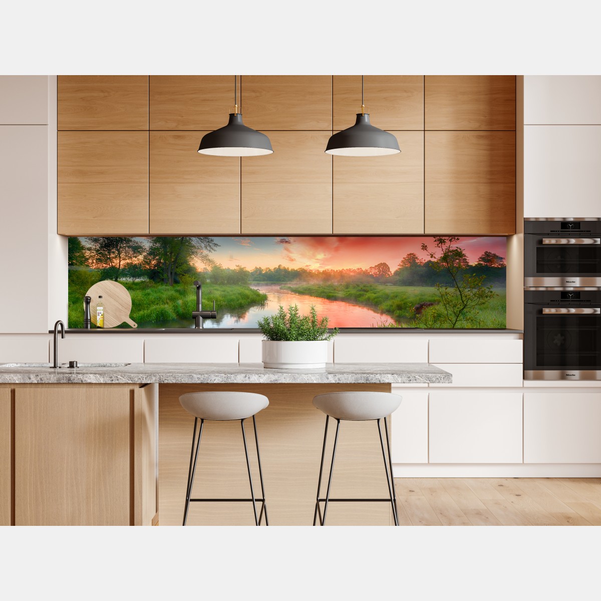 Naklejka repozycjonowalna wschód słońca nad mglistą rzeką – Wallissimo® Naklejka repozycjonowalna wschód słońca nad mglistą rzeką – Wallissimo®