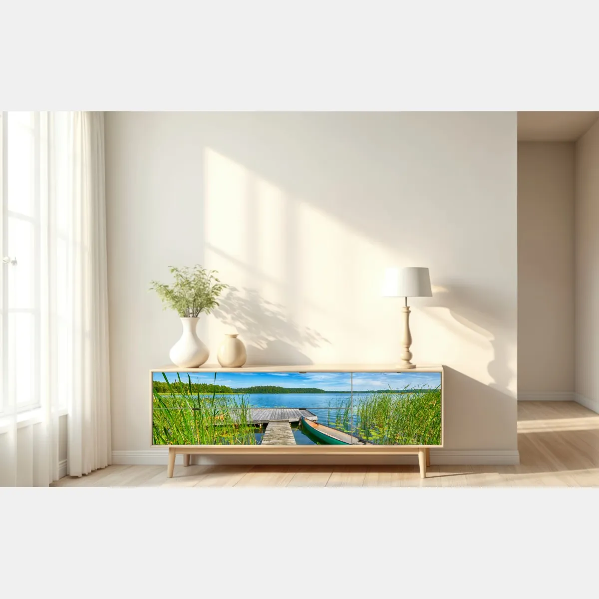 Naklejka repozycjonowalna spokojne letnie jezioro na Mazurach – Wallissimo® Naklejka repozycjonowalna spokojne letnie jezioro na Mazurach – Wallissimo®