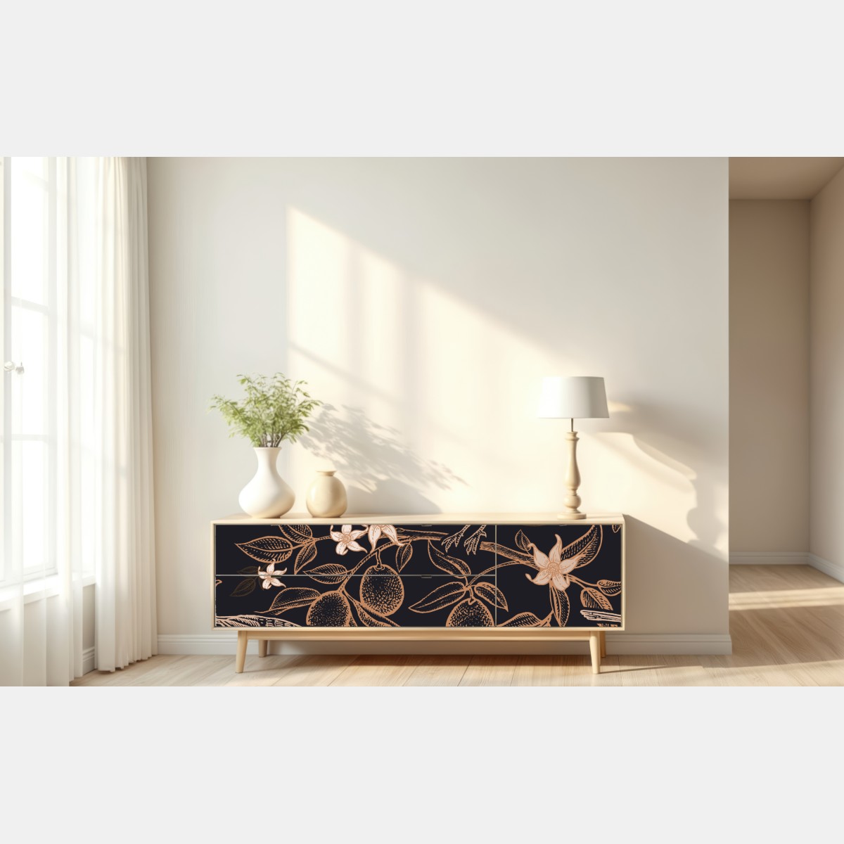 Naklejka repozycjonowalna vintage wzór ptaków i cytrusów – Wallissimo® Naklejka repozycjonowalna vintage wzór ptaków i cytrusów – Wallissimo®