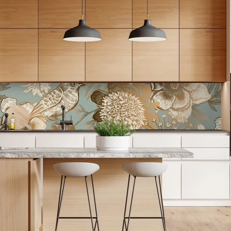 Naklejka repozycjonowalna vintage botaniczny motyw kwiatowy z ptakiem – Wallissimo® Naklejka repozycjonowalna vintage botaniczny motyw kwiatowy z ptakiem – Wallissimo®