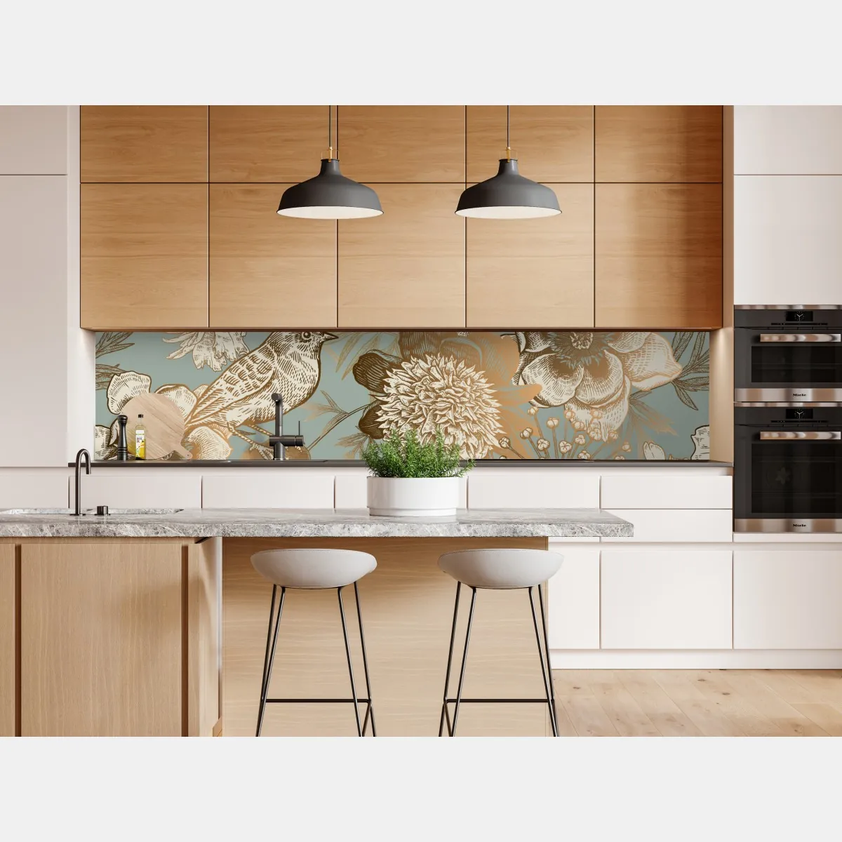 Naklejka repozycjonowalna vintage botaniczny motyw kwiatowy z ptakiem – Wallissimo® Naklejka repozycjonowalna vintage botaniczny motyw kwiatowy z ptakiem – Wallissimo®