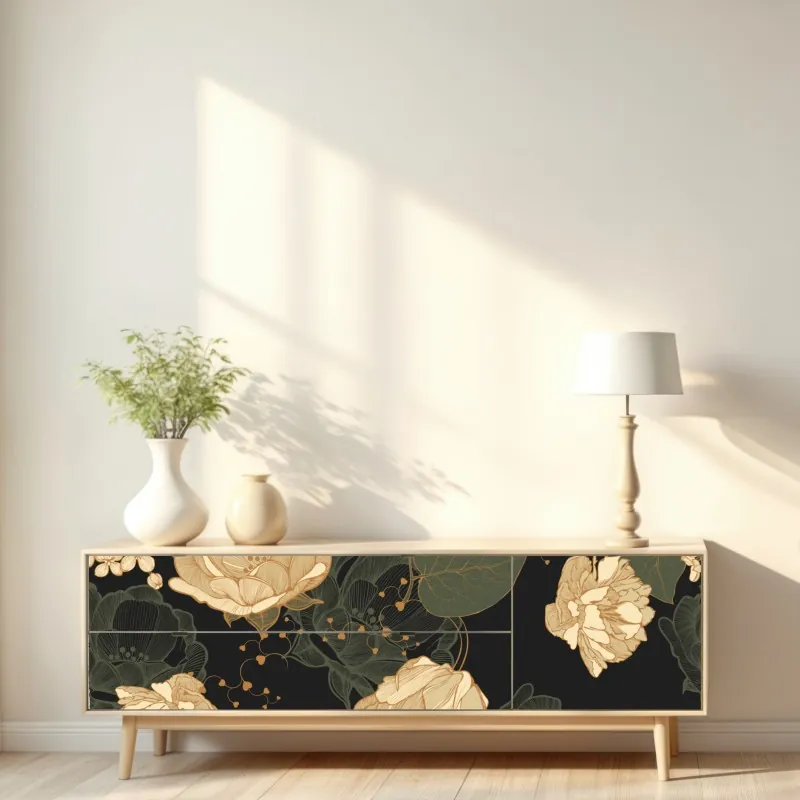 Naklejka repozycjonowalna ręcznie rysowany wzór koi i lotosu – Wallissimo®