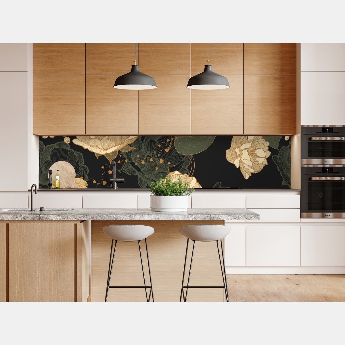 Naklejka repozycjonowalna złote piwonie na ciemnym botanicznym tle – Wallissimo® Naklejka repozycjonowalna złote piwonie na ciemnym botanicznym tle – Wallissimo®