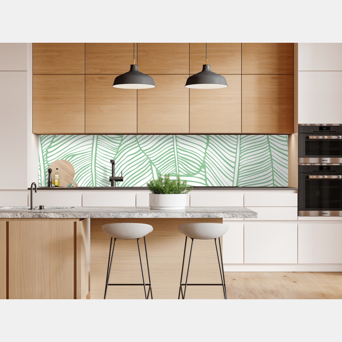 Naklejka repozycjonowalna miętowy wzór liści bananowca – Wallissimo® Naklejka repozycjonowalna miętowy wzór liści bananowca – Wallissimo®