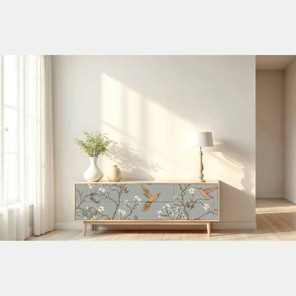 Naklejka repozycjonowalna vintage wzór kolibrów i kwiatów – Wallissimo® Naklejka repozycjonowalna vintage wzór kolibrów i kwiatów – Wallissimo®